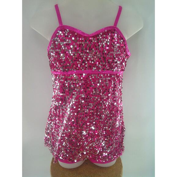 Dance Costume Curtain Call E1005 Large Child Pink Biketard Jazz Tap Sequins - Picture 1 of 4